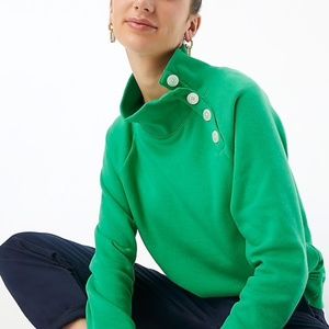 J. Crew Green Button Collar Pullover Sweatshirt